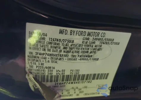 2004 Ford Crown Victoria Lx from USA, damaged, VIN 2FAHP74WX4X157182